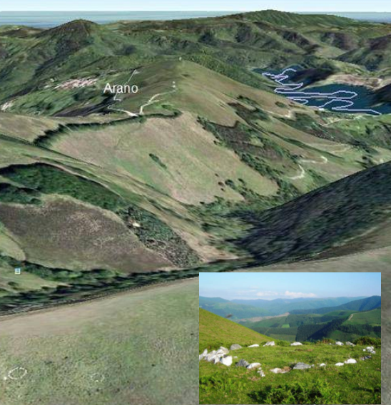 Vista satelital del Cromlech Urgaratako lepoa cerca de Arano en Google Earth